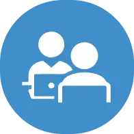 耳と音波を表す青いアイコン。